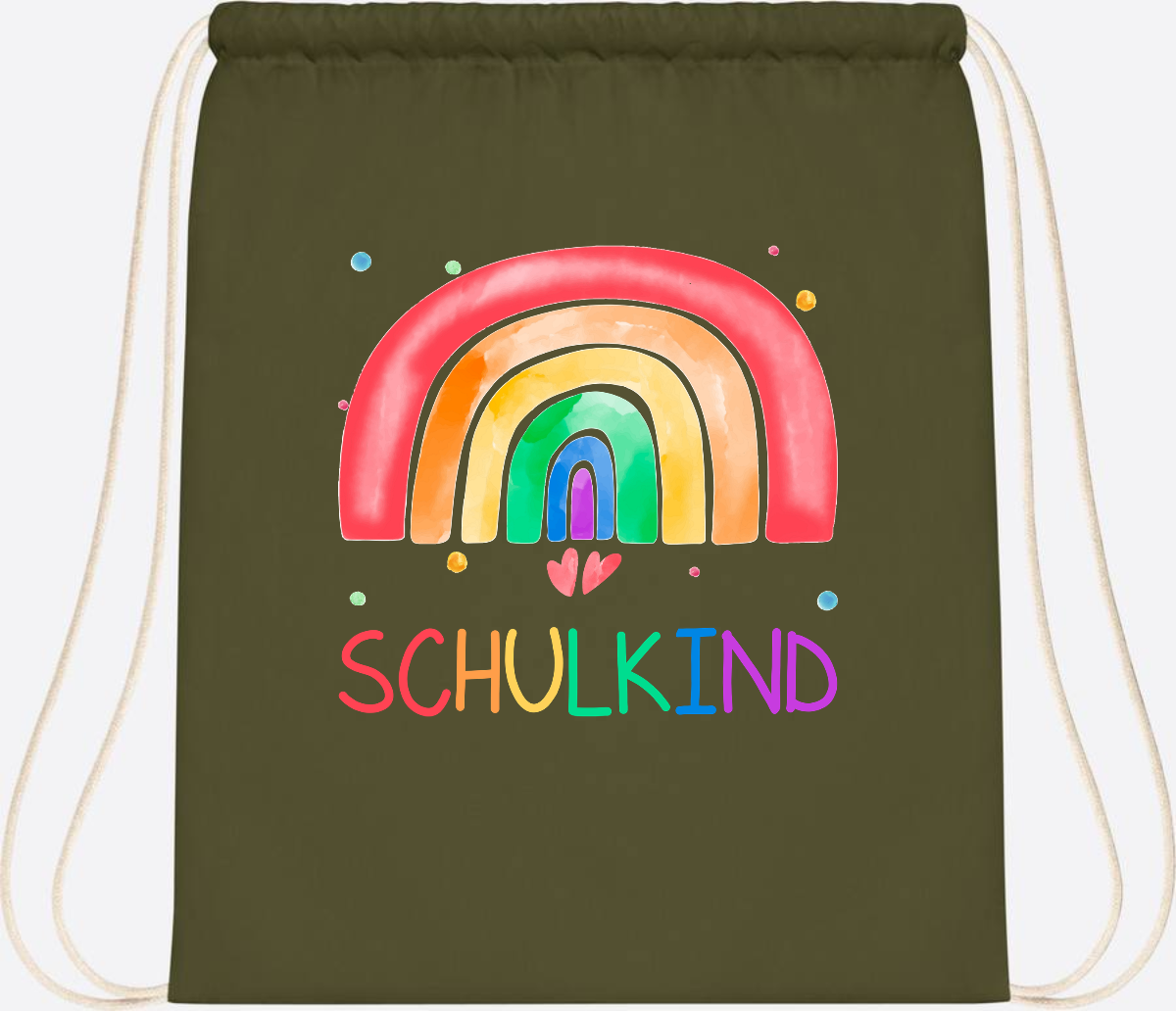 Turnbeutel Regenbogen Schulkind – Personalisiert mit Name - Olive Green