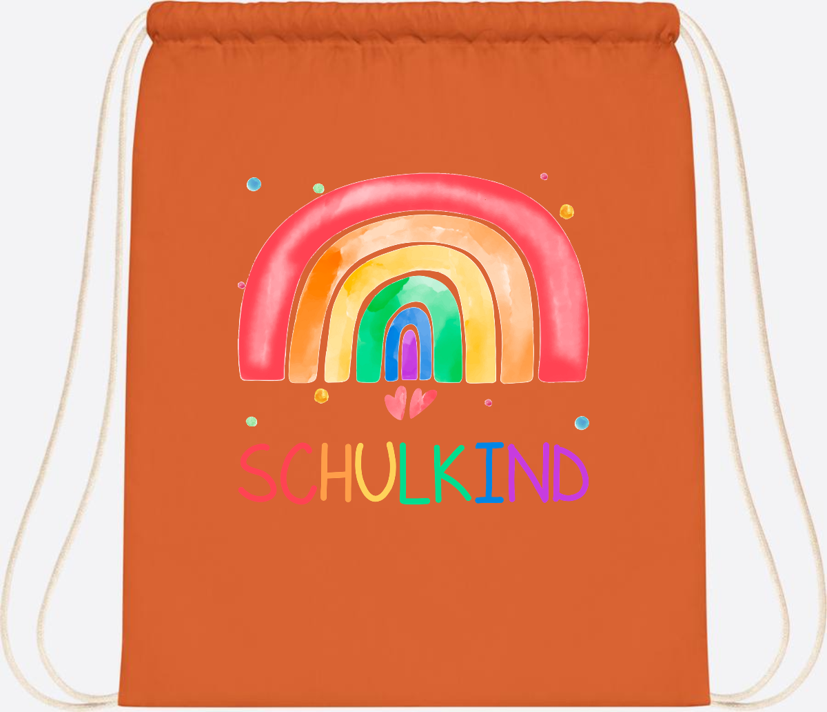Turnbeutel Regenbogen Schulkind – Personalisiert mit Name - Orange