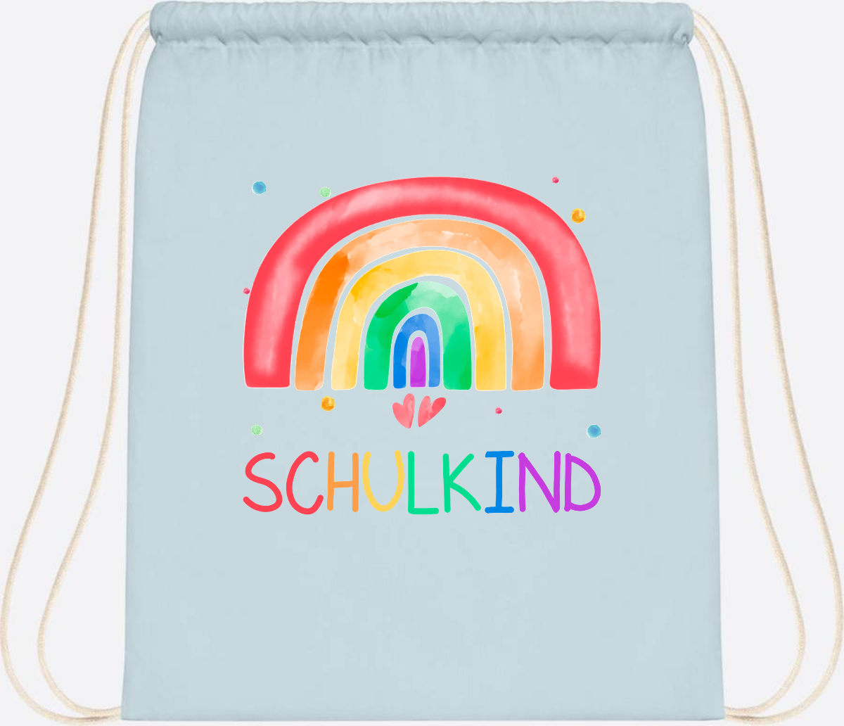 Turnbeutel Regenbogen Schulkind – Personalisiert mit Name - Pastel Blue/White