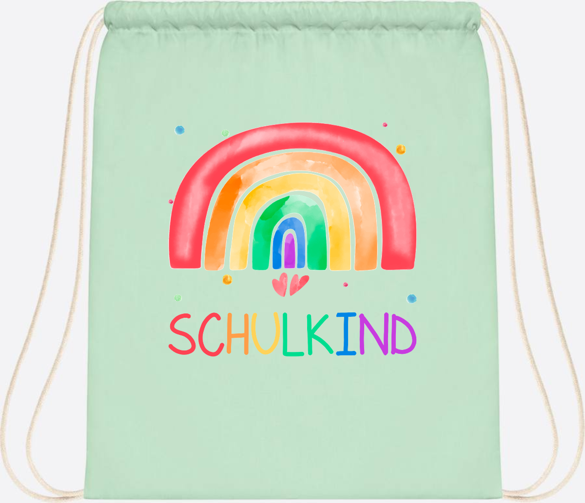 Turnbeutel Regenbogen Schulkind – Personalisiert mit Name - Pastel Mint/White