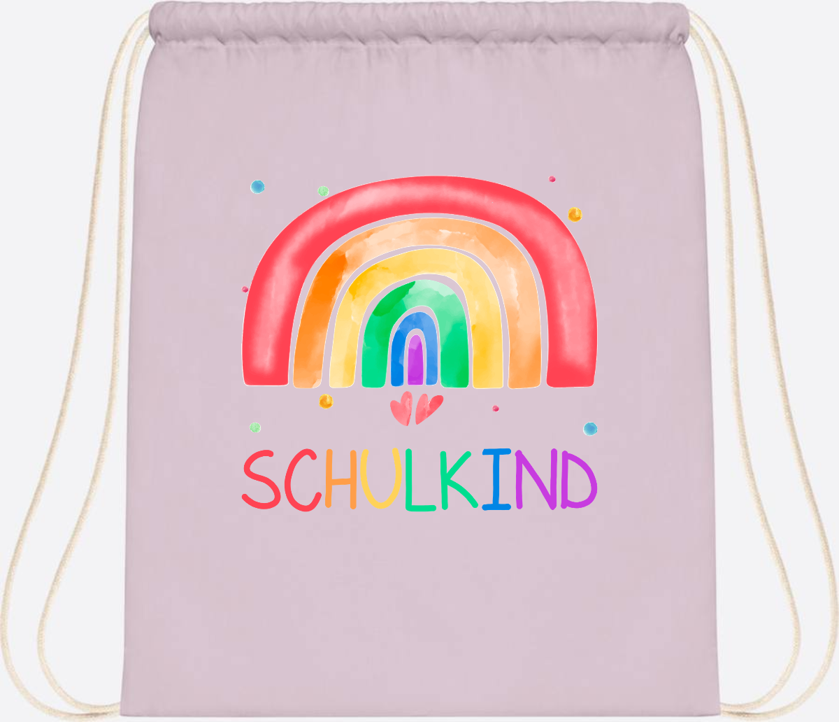 Turnbeutel Regenbogen Schulkind – Personalisiert mit Name - Pastel Pink/White