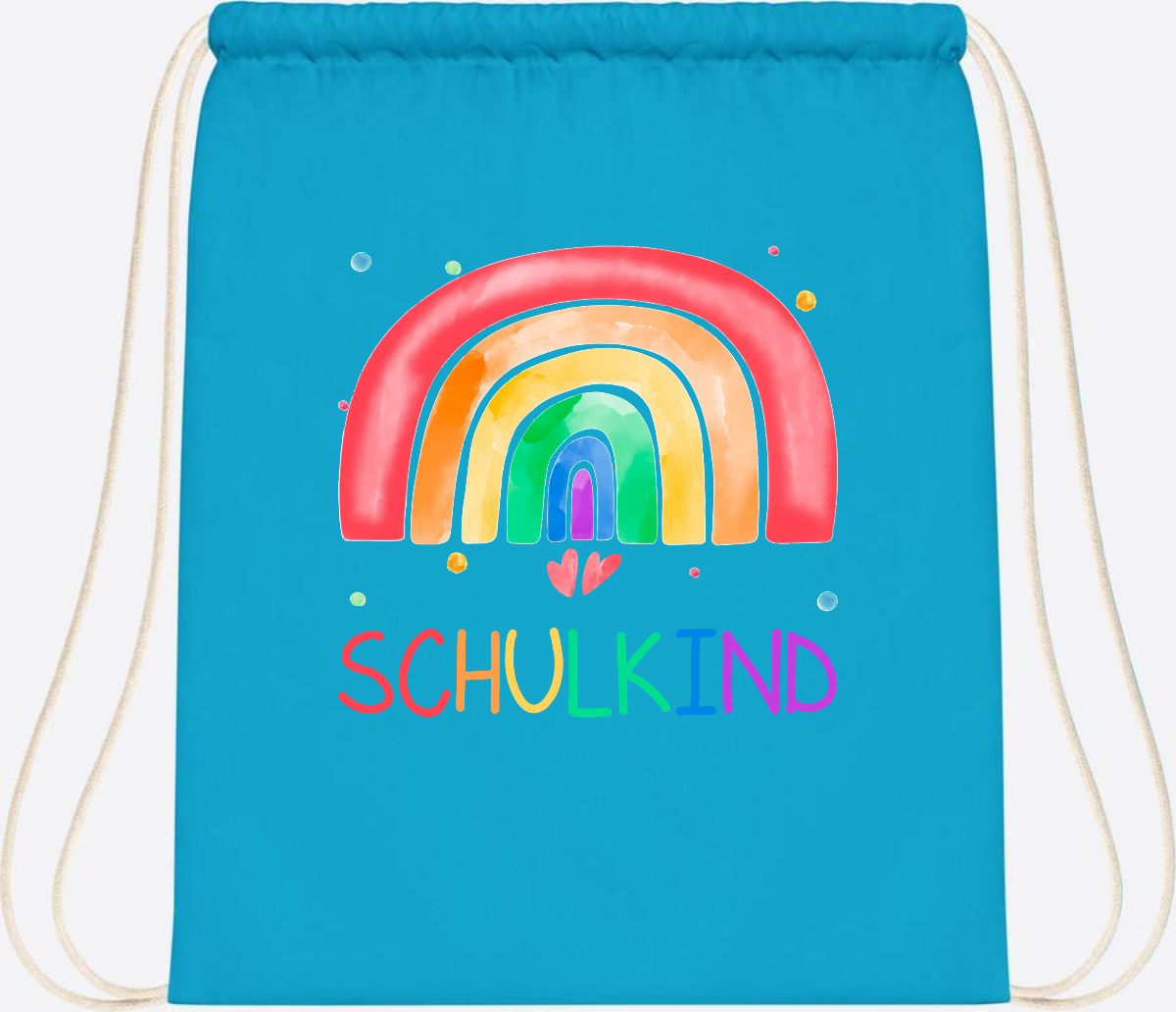 Turnbeutel Regenbogen Schulkind – Personalisiert mit Name - Surf Blue