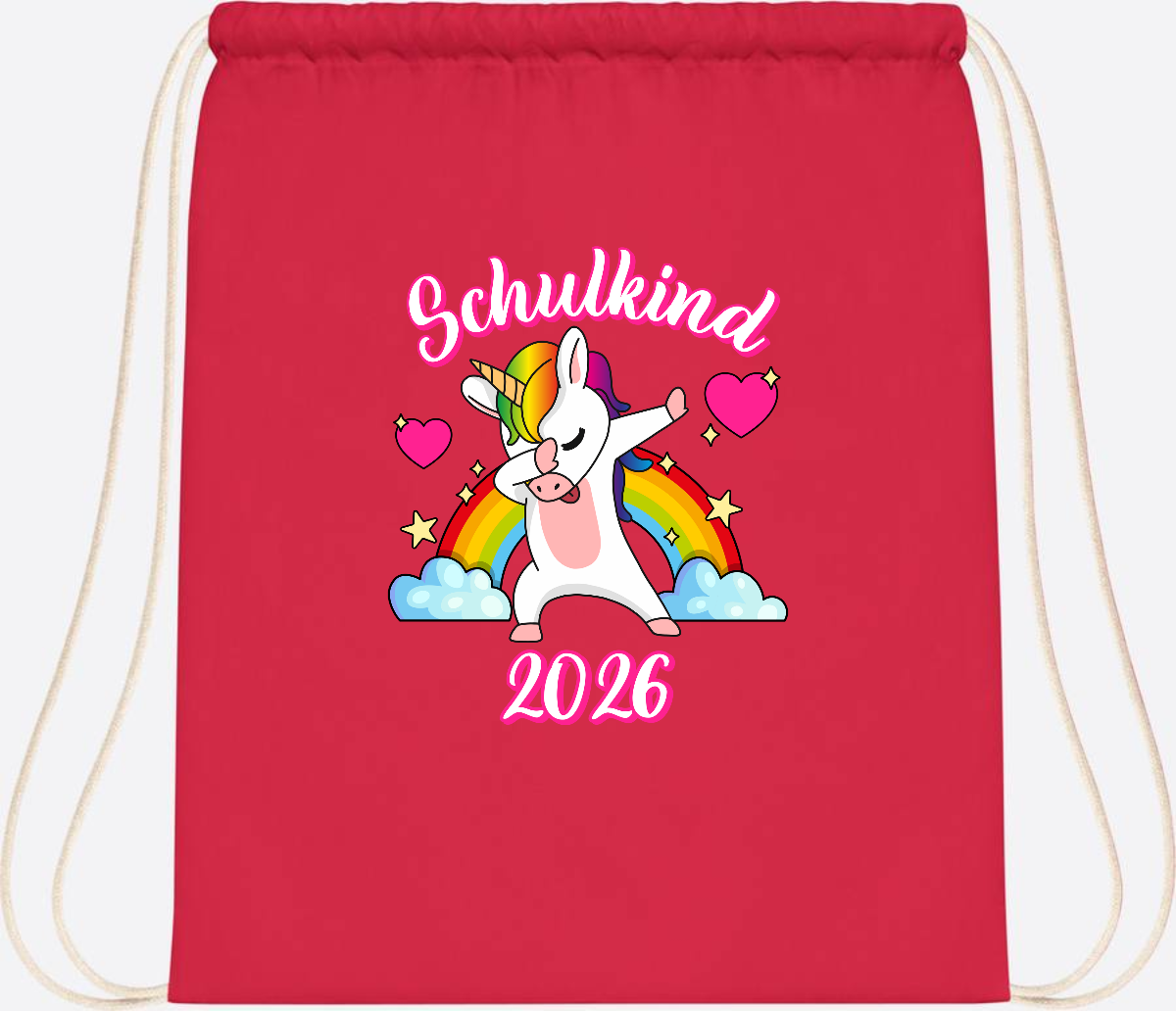 Turnbeutel Schulkind 2025 – Dabbendes Einhorn mit Wunschname - Bright Red