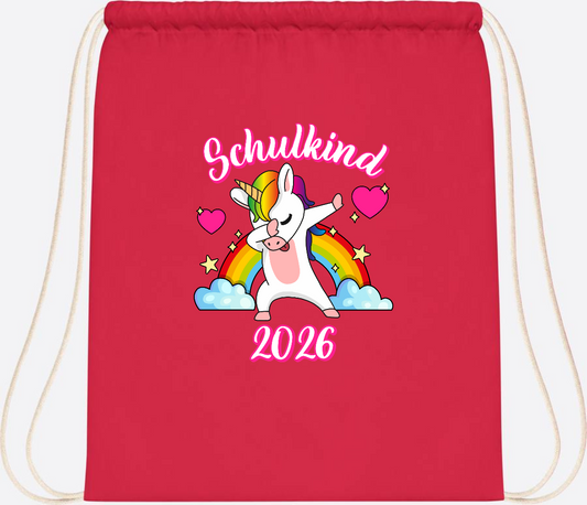 Turnbeutel Schulkind 2025 – Dabbendes Einhorn mit Wunschname - Bright Red