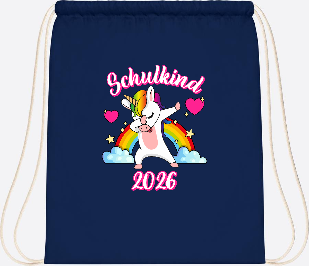 Turnbeutel Schulkind 2025 – Dabbendes Einhorn mit Wunschname - French Navy