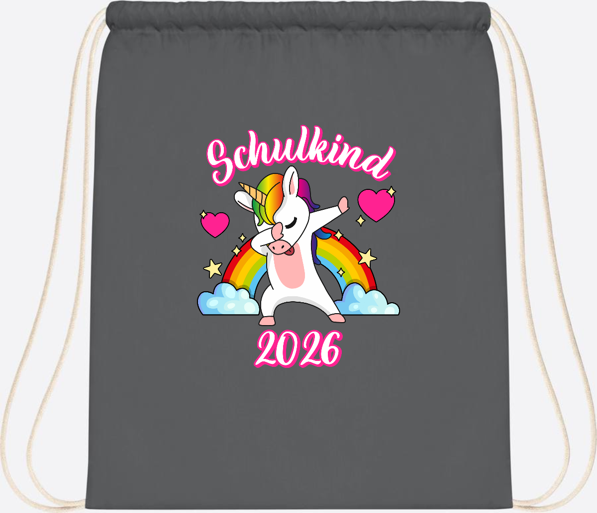 Turnbeutel Schulkind 2025 – Dabbendes Einhorn mit Wunschname - Graphite Grey