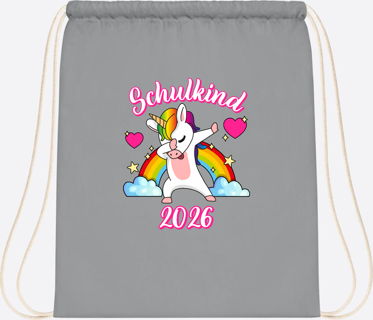 Turnbeutel Schulkind 2025 – Dabbendes Einhorn mit Wunschname - Light Grey