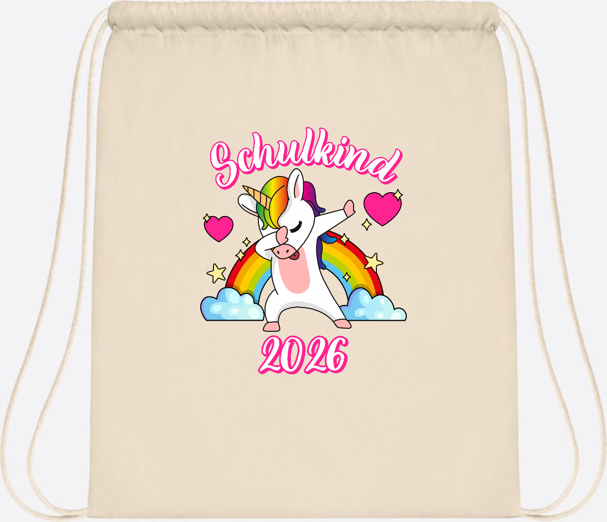 Turnbeutel Schulkind 2025 – Dabbendes Einhorn mit Wunschname - Natural