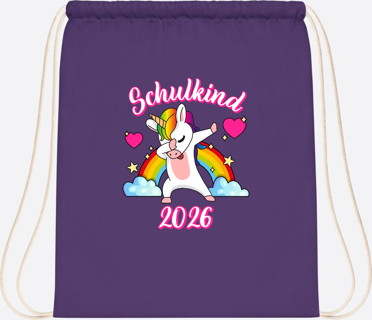 Turnbeutel Schulkind 2025 – Dabbendes Einhorn mit Wunschname - Purple