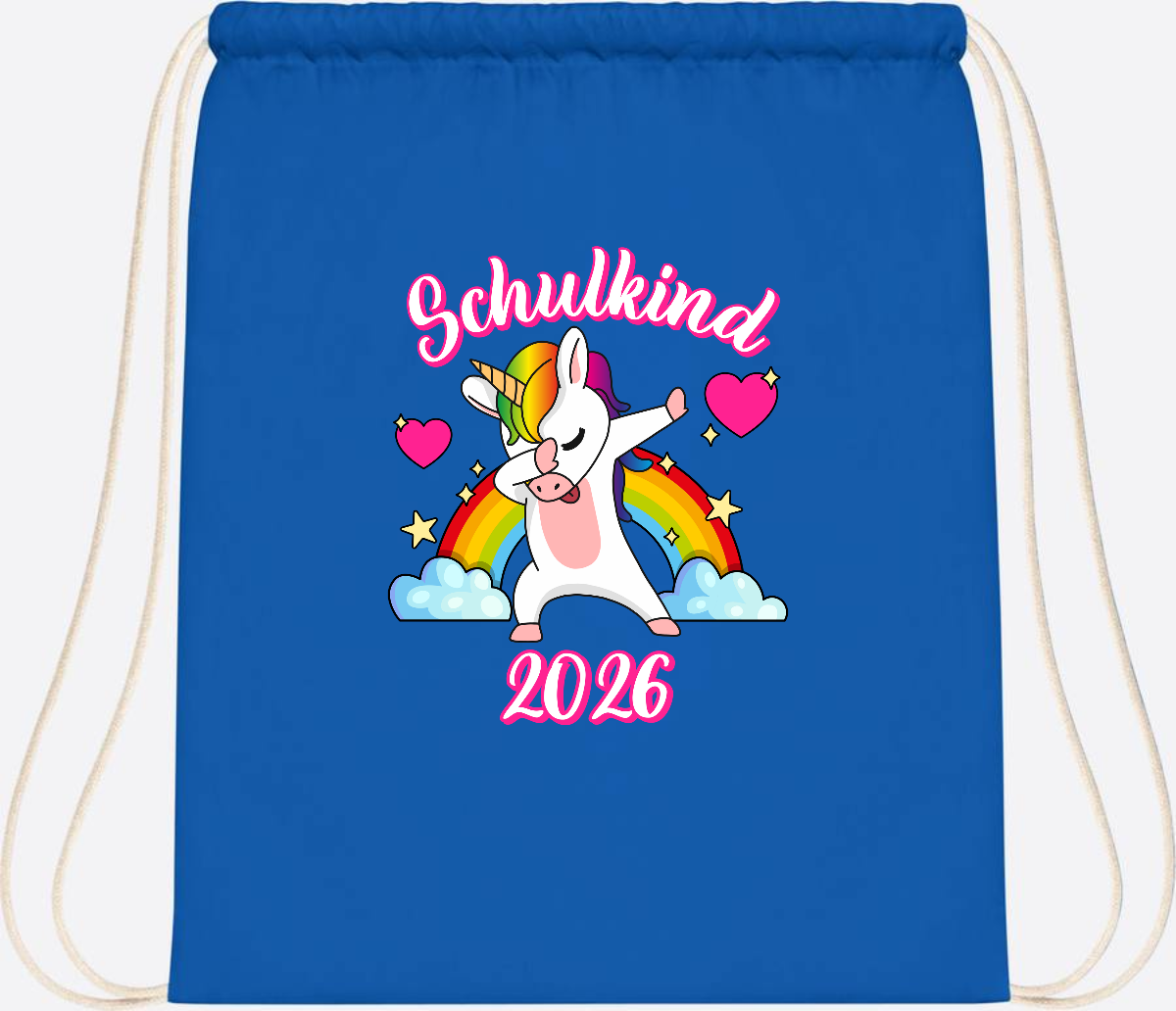 Turnbeutel Schulkind 2025 – Dabbendes Einhorn mit Wunschname - Sapphire Blue