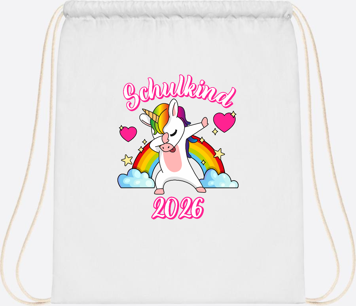 Turnbeutel Schulkind 2025 – Dabbendes Einhorn mit Wunschname - White