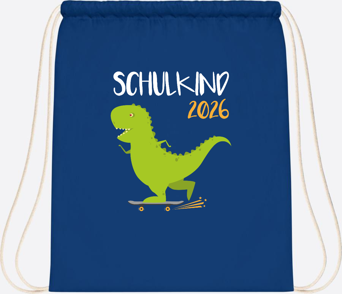 Turnbeutel Schulkind 2025 – Dino Skateboard mit Name - Bright Royal