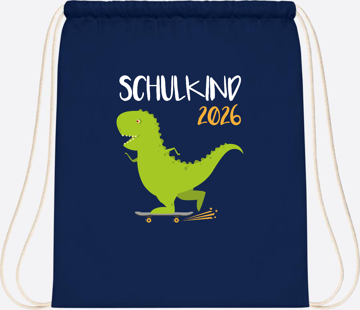 Turnbeutel Schulkind 2025 – Dino Skateboard mit Name - French Navy