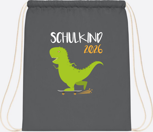 Turnbeutel Schulkind 2025 – Dino Skateboard mit Name - Graphite Grey