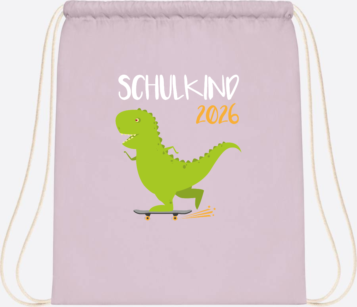 Turnbeutel Schulkind 2025 – Dino Skateboard mit Name - Pastel Pink/White