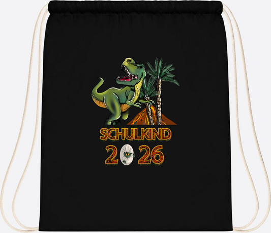 Turnbeutel Schulkind 2025 – T-Rex Dino mit Wunschnamen - Black