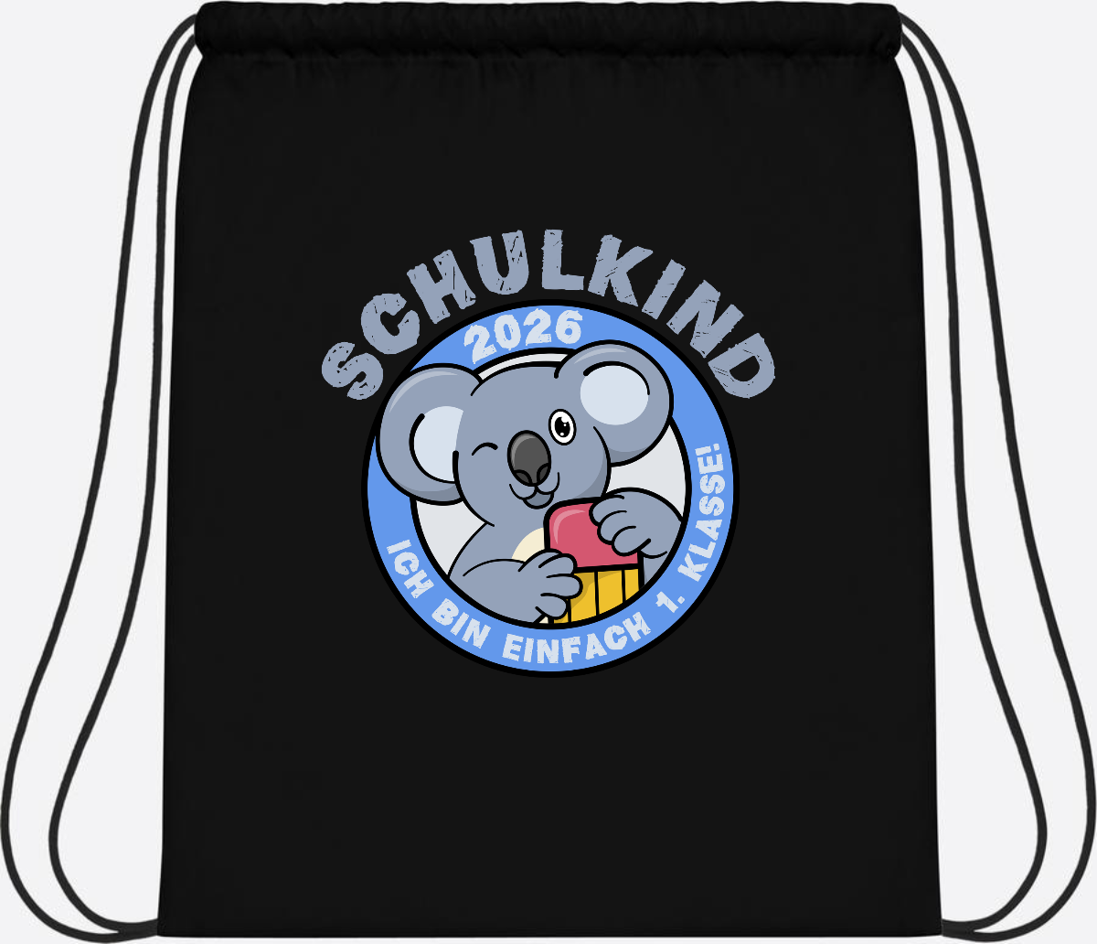 Turnbeutel Schulkind 2026 – 1. Klasse Koala mit Name - Black/Black