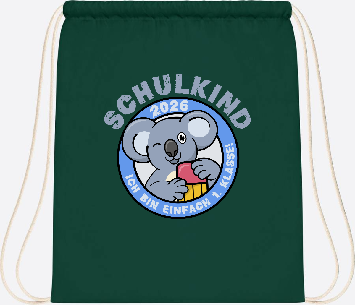 Turnbeutel Schulkind 2026 – 1. Klasse Koala mit Name - Bottle Green
