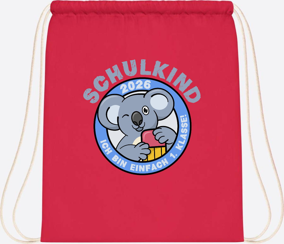 Turnbeutel Schulkind 2026 – 1. Klasse Koala mit Name - Bright Red