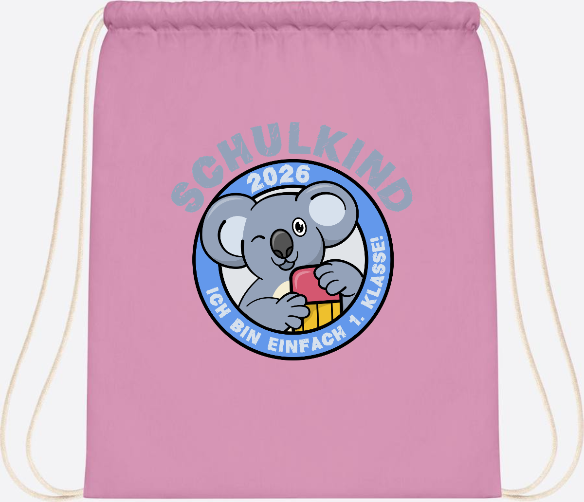 Turnbeutel Schulkind 2026 – 1. Klasse Koala mit Name - Classic Pink/White
