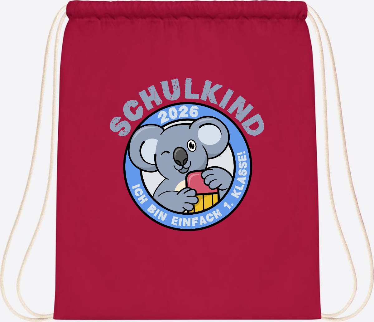 Turnbeutel Schulkind 2026 – 1. Klasse Koala mit Name - Classic Red