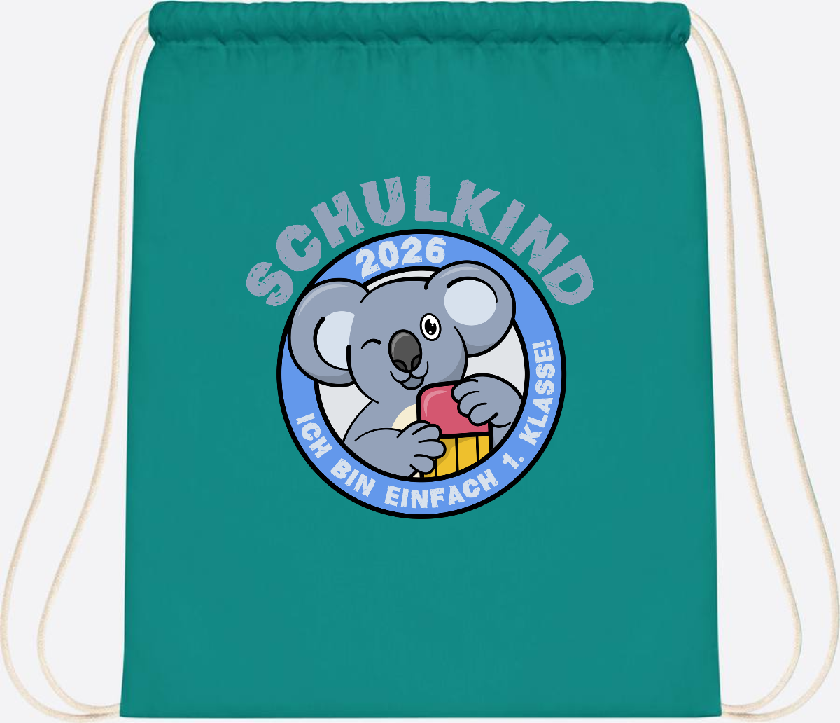 Turnbeutel Schulkind 2026 – 1. Klasse Koala mit Name - Emerald