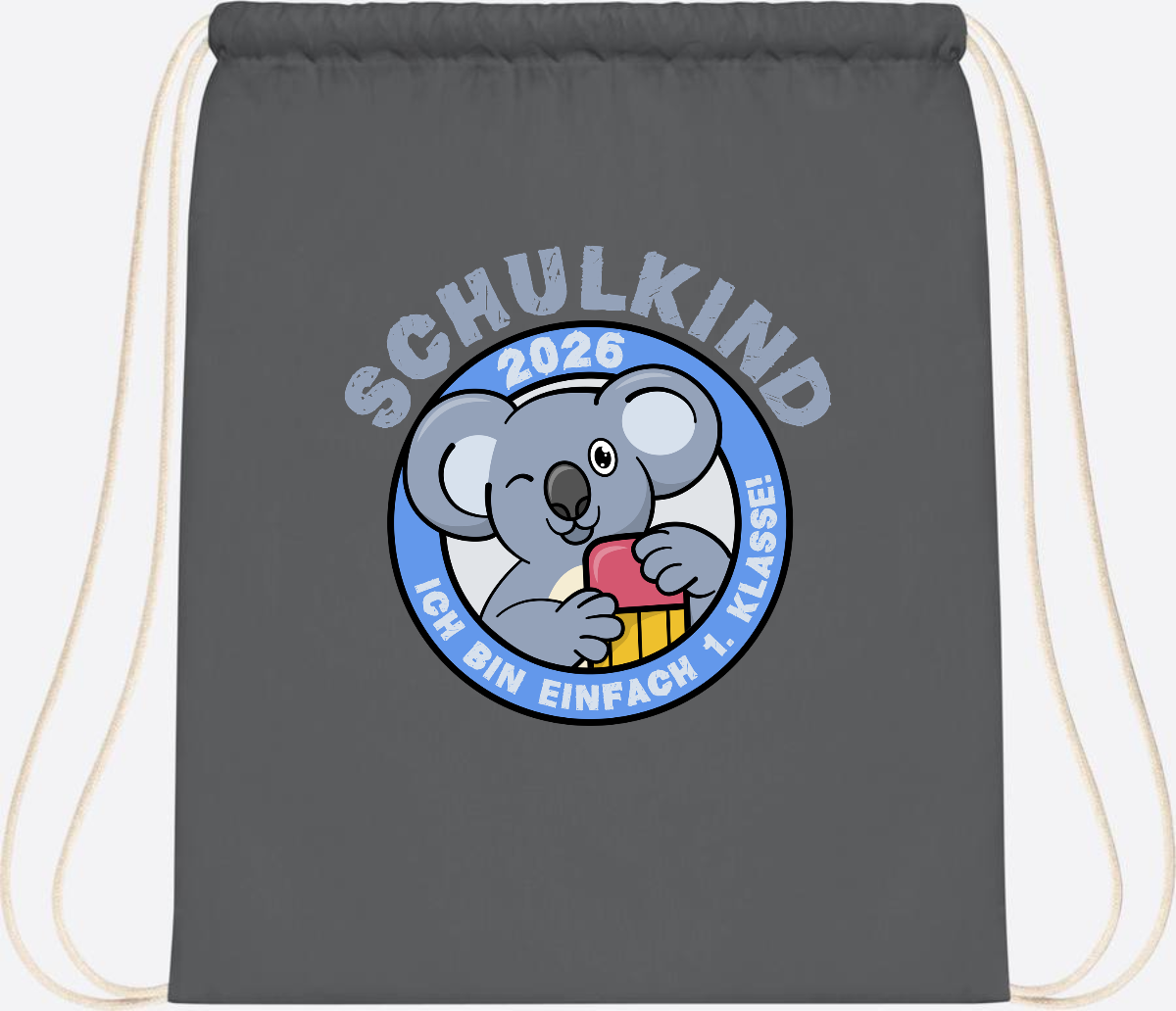 Turnbeutel Schulkind 2026 – 1. Klasse Koala mit Name - Graphite Grey