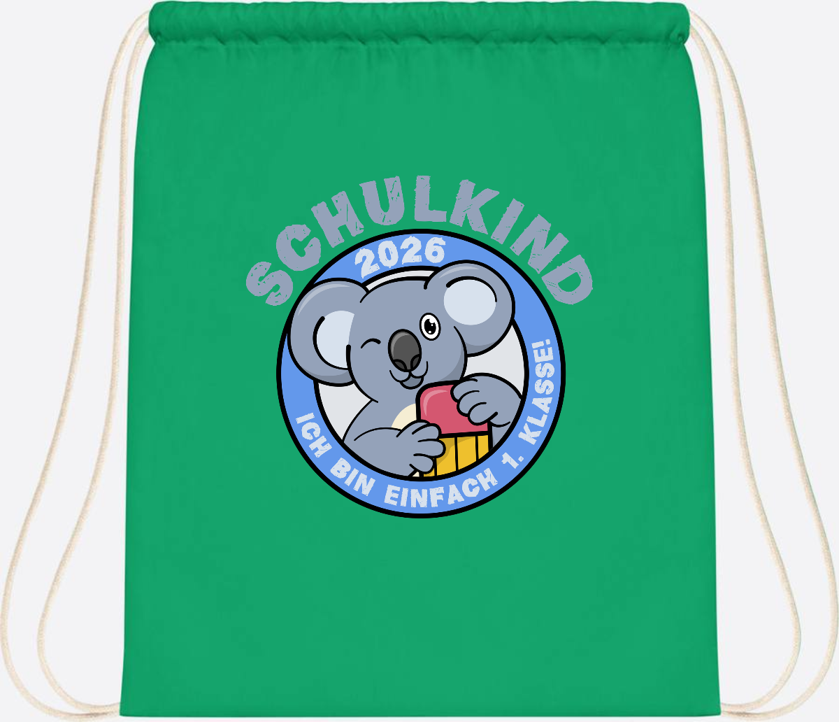 Turnbeutel Schulkind 2026 – 1. Klasse Koala mit Name - Kelly Green