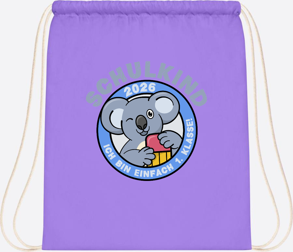 Turnbeutel Schulkind 2026 – 1. Klasse Koala mit Name - Lavender/White