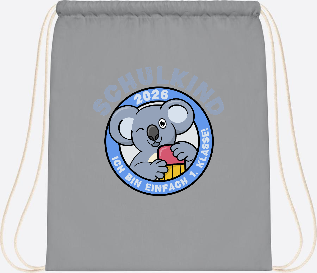 Turnbeutel Schulkind 2026 – 1. Klasse Koala mit Name - Light Grey