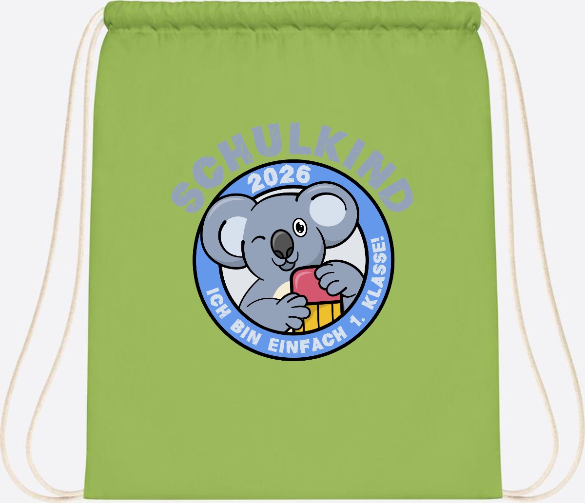 Turnbeutel Schulkind 2026 – 1. Klasse Koala mit Name - Lime Green
