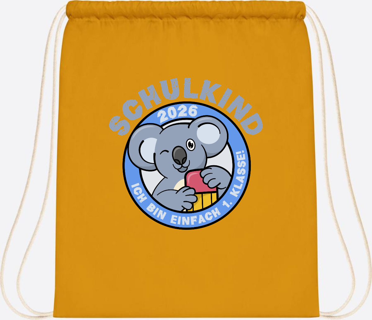 Turnbeutel Schulkind 2026 – 1. Klasse Koala mit Name - Mustard