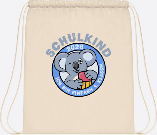 Turnbeutel Schulkind 2026 – 1. Klasse Koala mit Name - Natural