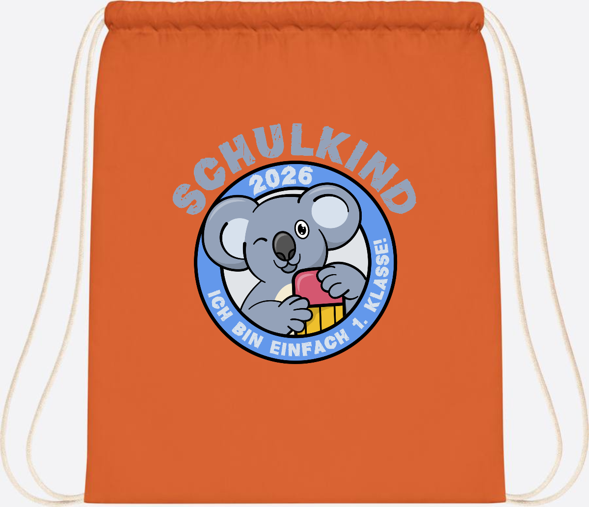 Turnbeutel Schulkind 2026 – 1. Klasse Koala mit Name - Orange