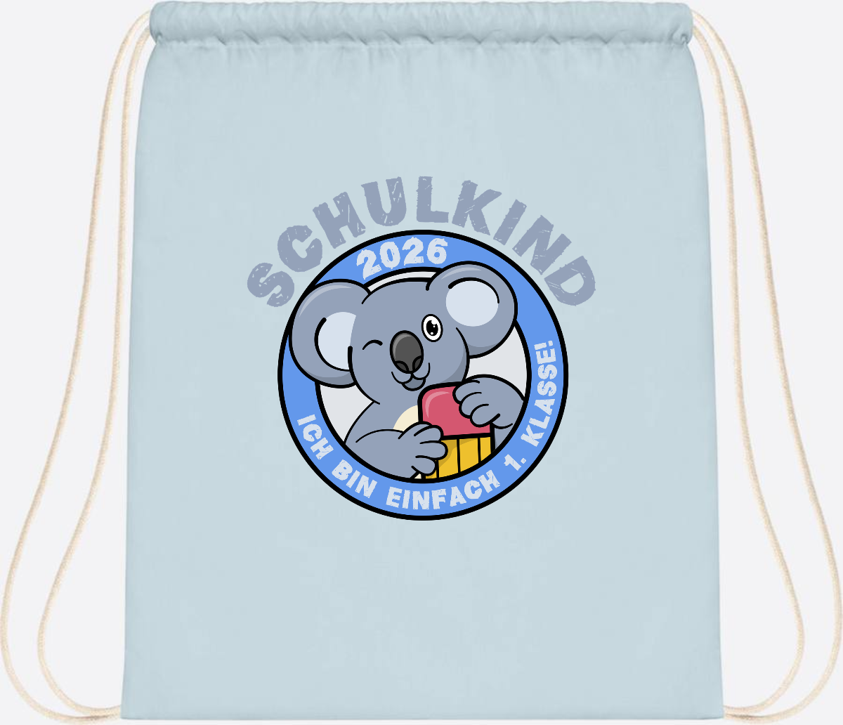 Turnbeutel Schulkind 2026 – 1. Klasse Koala mit Name - Pastel Blue/White