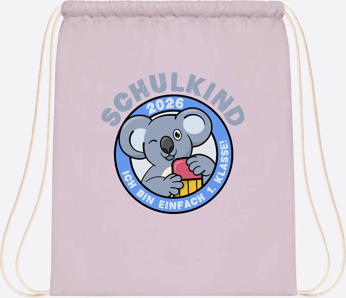 Turnbeutel Schulkind 2026 – 1. Klasse Koala mit Name - Pastel Pink/White
