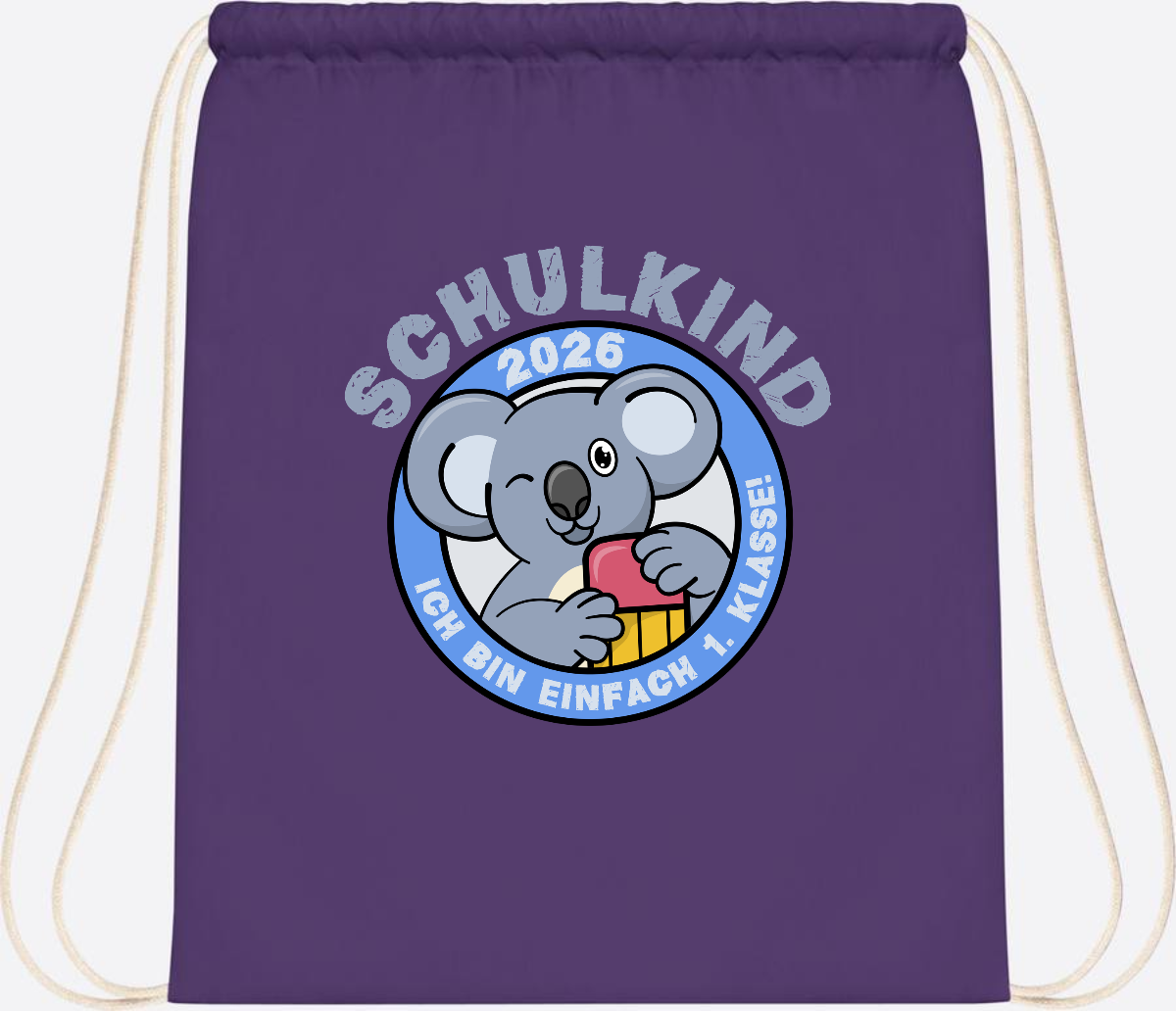 Turnbeutel Schulkind 2026 – 1. Klasse Koala mit Name - Purple