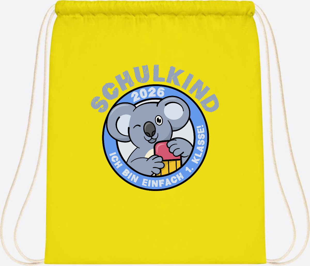 Turnbeutel Schulkind 2026 – 1. Klasse Koala mit Name - Yellow