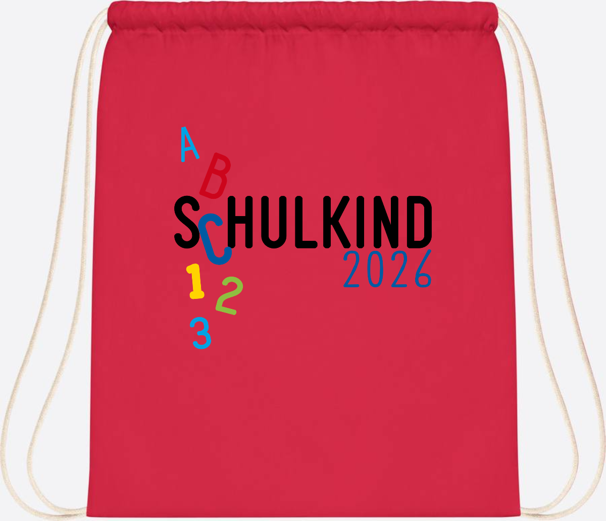 Turnbeutel Schulkind 2026 ABC Blau mit Name - Bright Red