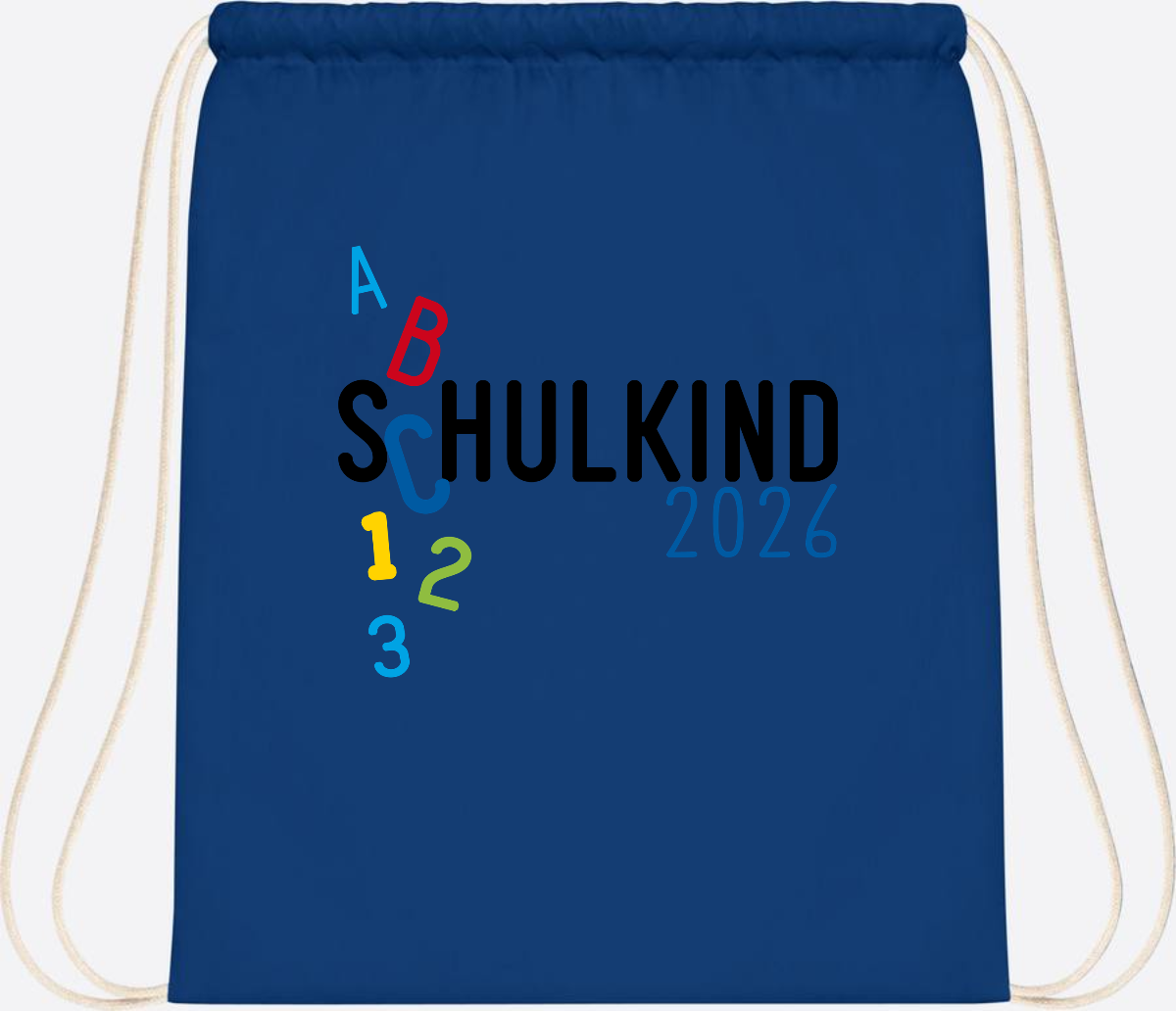 Turnbeutel Schulkind 2026 ABC Blau mit Name - Bright Royal