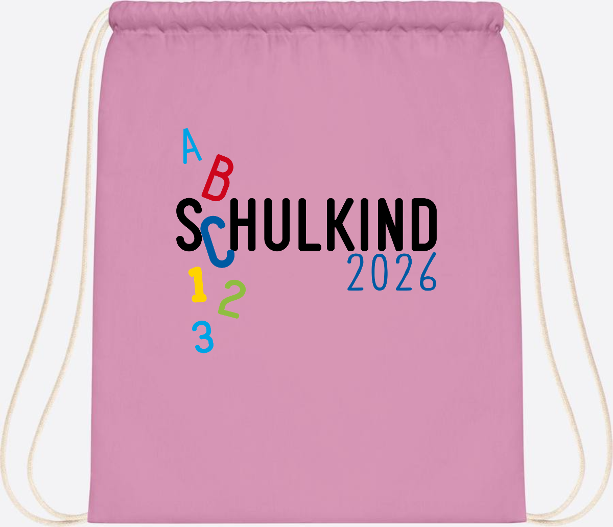 Turnbeutel Schulkind 2026 ABC Blau mit Name - Classic Pink/White