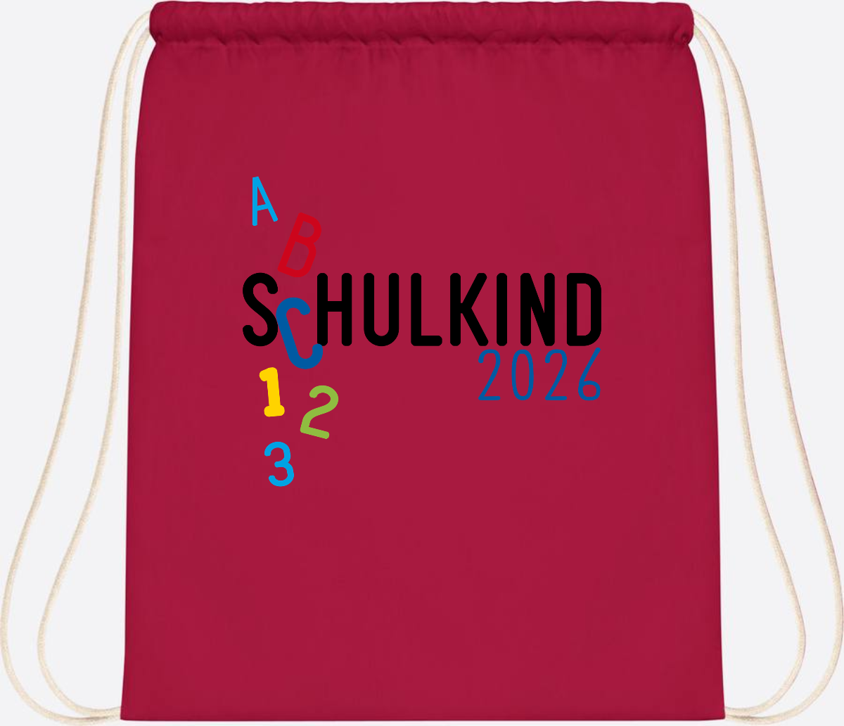 Turnbeutel Schulkind 2026 ABC Blau mit Name - Classic Red