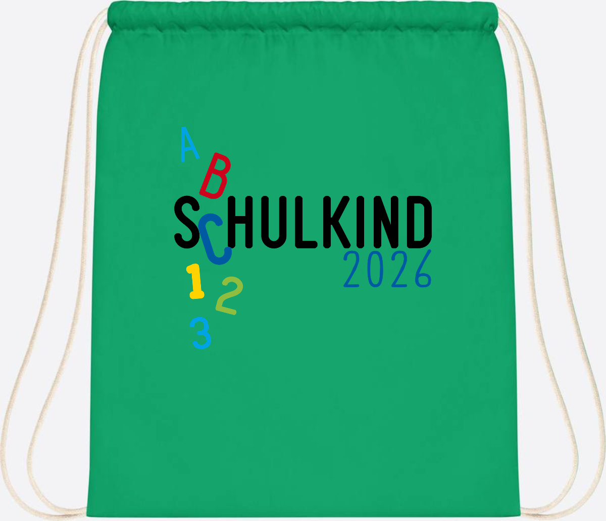 Turnbeutel Schulkind 2026 ABC Blau mit Name - Kelly Green