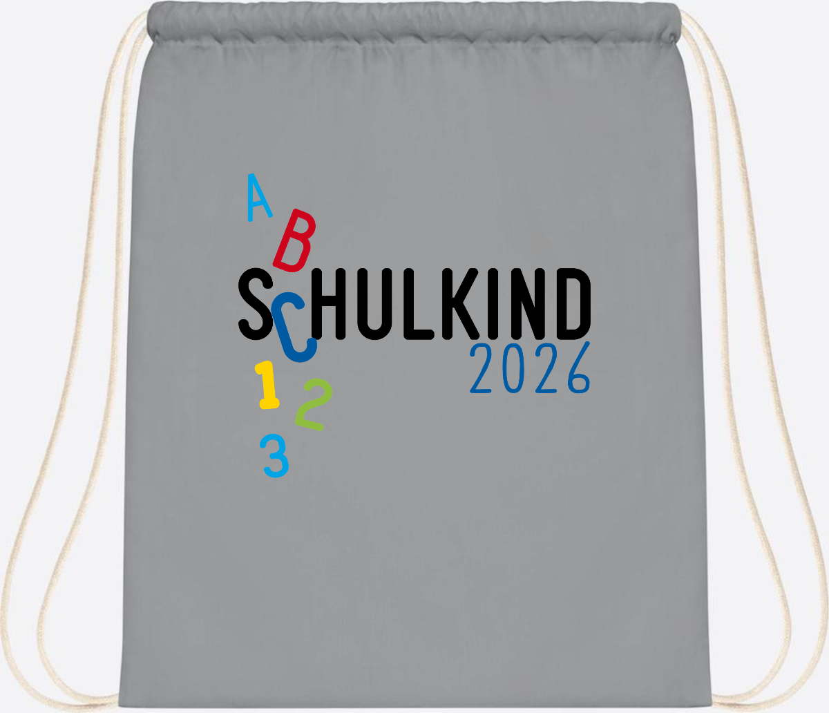 Turnbeutel Schulkind 2026 ABC Blau mit Name - Light Grey