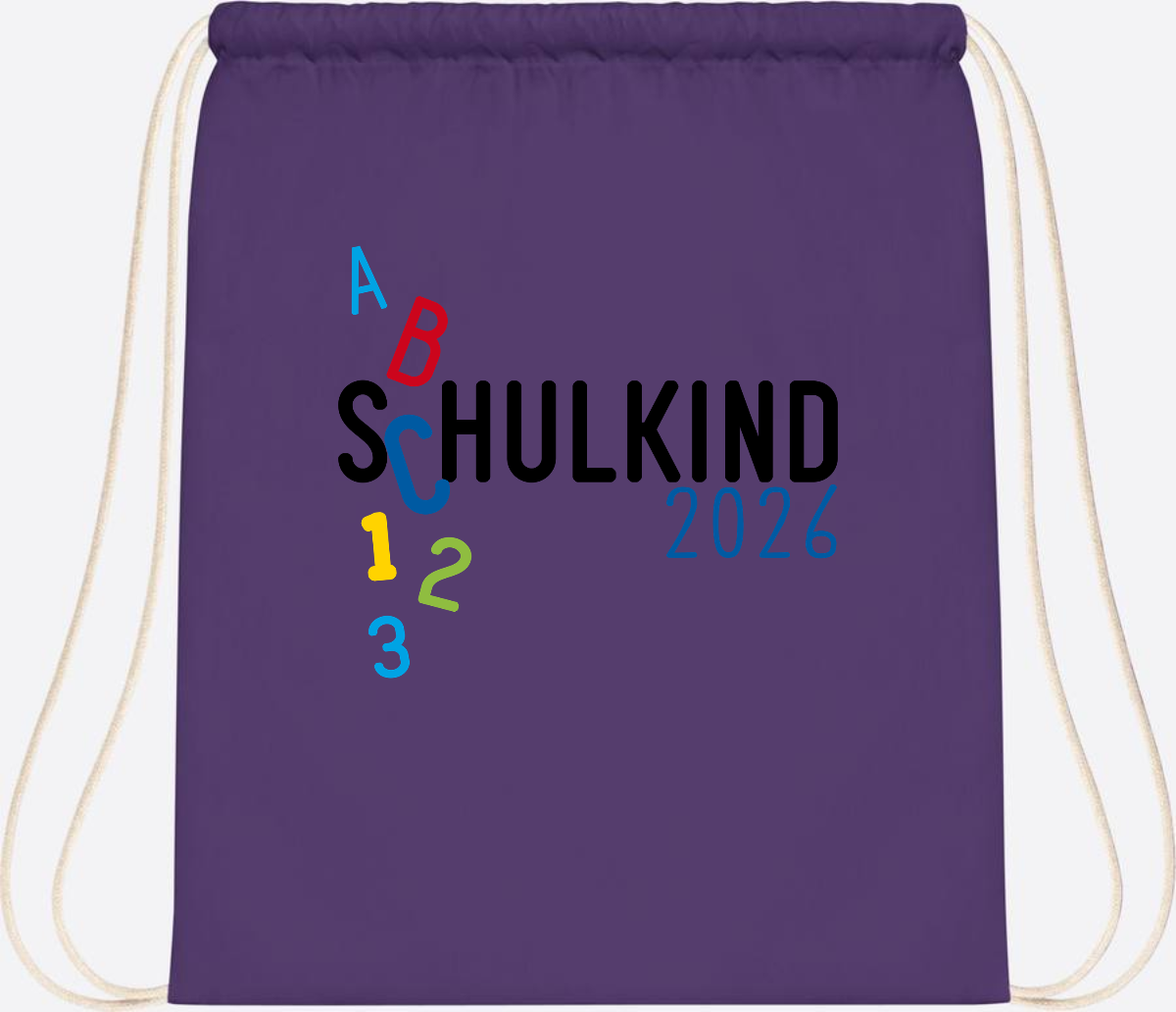 Turnbeutel Schulkind 2026 ABC Blau mit Name - Purple