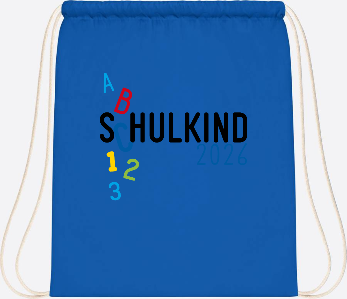 Turnbeutel Schulkind 2026 ABC Blau mit Name - Sapphire Blue