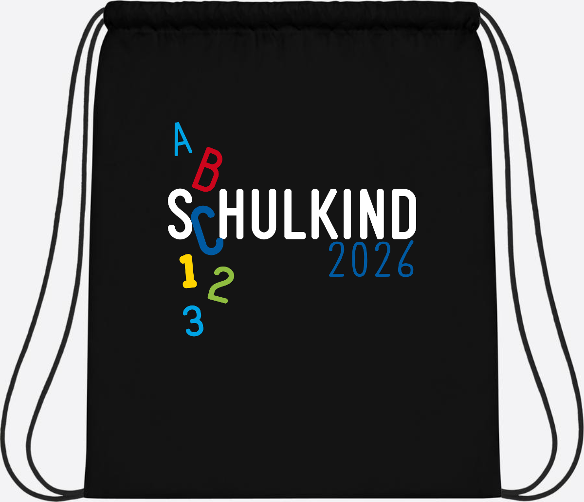 Turnbeutel Schulkind 2026 ABC – Personalisiert mit Name - Black/Black