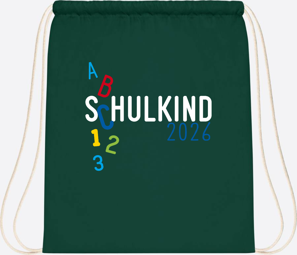Turnbeutel Schulkind 2026 ABC – Personalisiert mit Name - Bottle Green