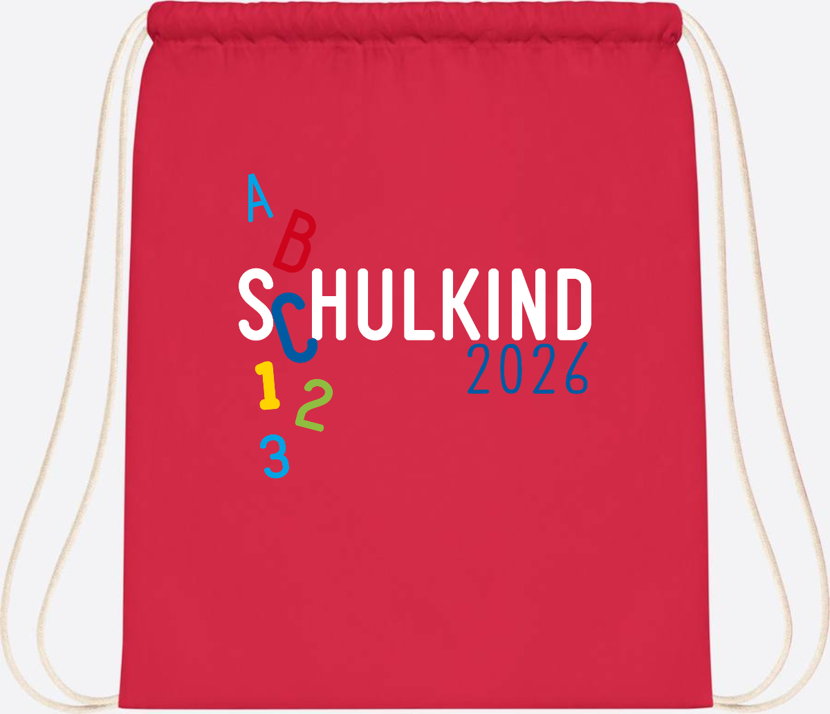 Turnbeutel Schulkind 2026 ABC – Personalisiert mit Name - Bright Red