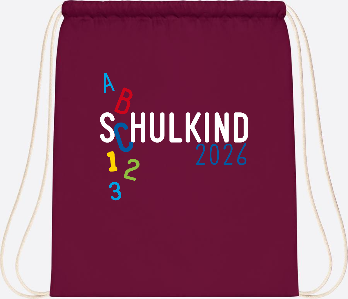 Turnbeutel Schulkind 2026 ABC – Personalisiert mit Name - Burgundy